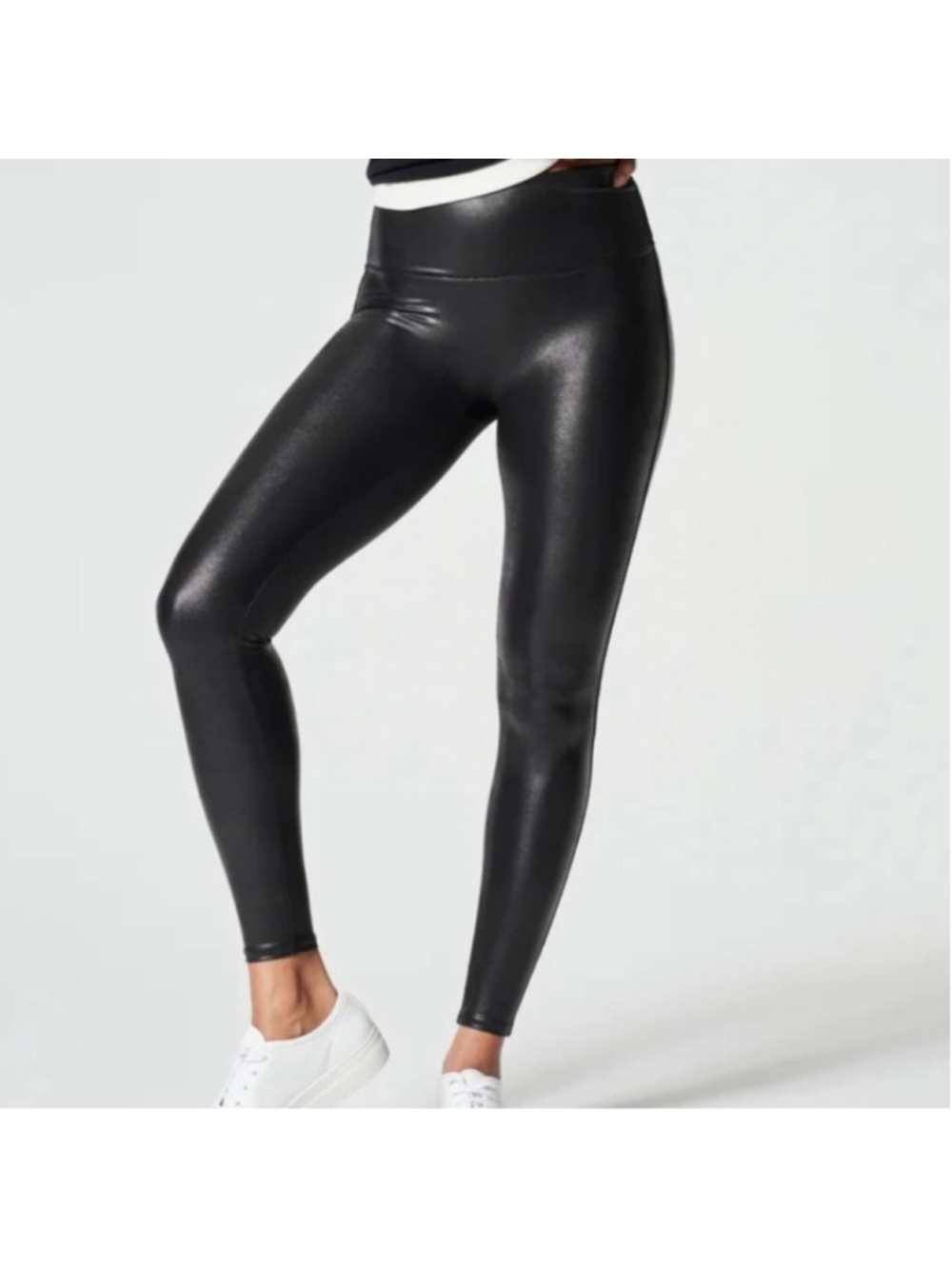 SPANX Faux Leather Leggings Black Control Athleisure Activewear Moto Medium MP